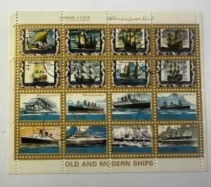 Bloc Filatelic (colita) Ajman – Old and Modern Ships