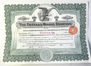 Certificat de acțiuni (1911) • The Estella Mining Company, Colorado – SUA - Img 1