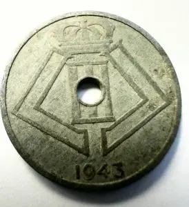 Moneda Belgia - Ocupatie Germana - Leopold III - 25 Centimes 1943 - Img 2
