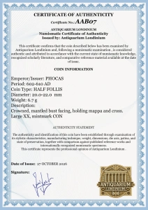 PHOCAS ( 602-610 AD ) - CONSTANTINOPLE - Moneda Medievala Bizantina - Img 3