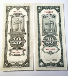 Set Bancnote - 10 & 20 Customs Gold Units (CGU) 1930 - The Central Bank of China - Img 2