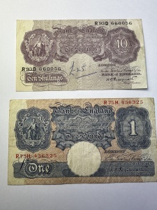 Set Bancnote - 10 Shillings & 1 Pound 1940 - Bank of England - Regele George VI
