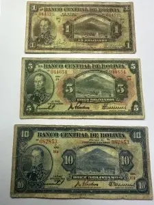 Set Bancnote - Bolivia - 1/5/10 Bolivianos 1928