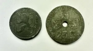 Set Monede - Belgia - Ocupatie Germana - 25 Centimes + 1 Franc 1942 - Img 2