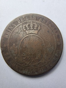 Spania - 1868 – Regina Isabella II – 5 Céntimos de Escudo - Img 2