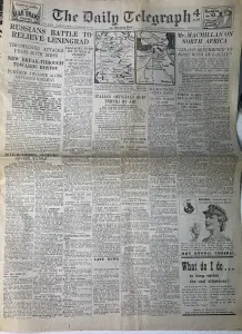 Ziar Istoric - Anglia – The Daily Telegraph, 15 ianuarie 1943 – Al Doilea Război Mondial, Frontul de Est (Asediul Leningradului )