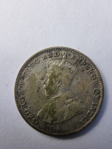 10 Cents Ceylon 1920, emisă - George al V-lea - Argint - Img 1