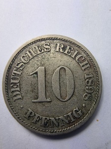 10 Pfennig 1898– Deutsches Reich ( Imperiul German ) – Împărat Wilhelm I - Img 1