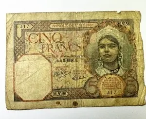 Bancnota Algeria Coloniala - 5 Francs 1944