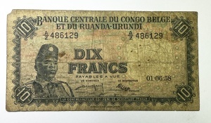 Bancnota Coloniala - Congo Belgian si Ruanda-Urundi - 10 Francs 1958