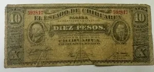 Bancnota Istorica - Mexic – El Estado de Chihuahua, 10 Pesos, 1914