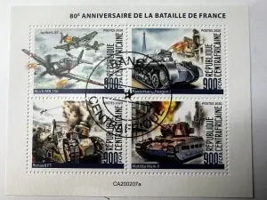 Bloc filatelic comemorativ Republica Centrafricană – Bătălia Franței, 80 ani (2020)