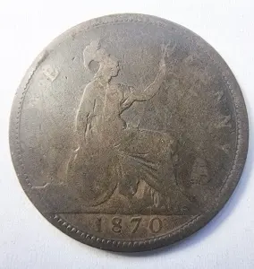 Moneda Regatul Unit - Victoria - 1 Penny 1870 - Img 2