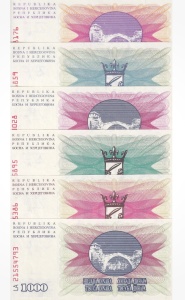 Set Bancnote Bosnia&Hercegovina - 10/25/50/100/500/1000 Dinara 1992 - Img 2