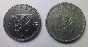 Set Monede Norvegia - Ocupatie Germana - 1/25 Ore ( 1942-1943 ) - Img 2