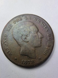 Spania – 10 Céntimos 1878 – Regele Alfonso XII