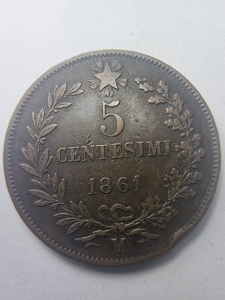 🇮🇹 5 Centesimi 1861 – Italia, Vittorio Emanuele II - Img 2