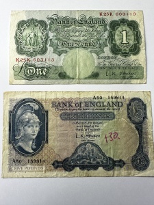1 Pound 1955 & 5 Pounds 1957 - Bank of England - Regina Elisabetha - Img 1