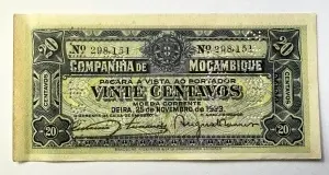 Bancnotă colonială Mozambique – 20 Centavos 1933, Companhia de Moçambique