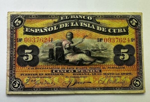 Bancnotă Istorică de 5 Pesos – Cuba, 15 Mai 1896 - Img 1