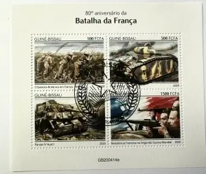 Bloc filatelic – 80 de ani de la Bătălia Franței, Guineea-Bissau, 2020, 4 timbre