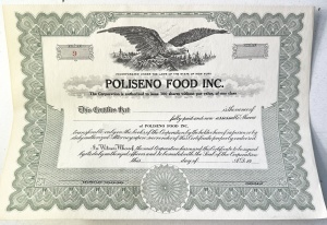 Certificat de acțiuni Poliseno Food Inc. (SUA)