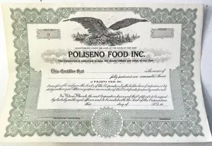 Certificat de acțiuni Poliseno Food Inc. (SUA)