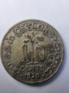 Moneda Coloniala - 10 Cents Ceylon 1920, emisă - George al V-lea - Argint - Img 2