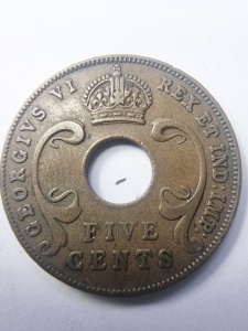 Moneda Coloniala - Africa de Est Britanica - George VI - 5 Cents 1941 - Img 2