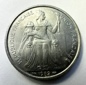 Moneda Polinezia Franceza - 5 Francs 1952