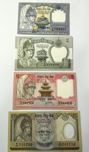 Set Bancnote - Regatul Nepalului - Regele Birendra Bir Bikram Shah - 1/2/5/10 Rupees ( 1980-1990 )