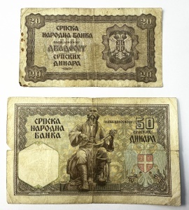 Set Bancnote Serbia - 20/50 Dinari 1941 - Ocupatie Germana - Img 2