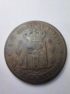 Spania – 10 Céntimos 1878 – Regele Alfonso XII - Img 2