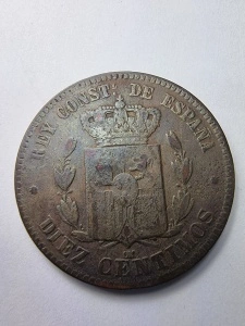 Spania – 10 Céntimos 1878 – Regele Alfonso XII - Img 2