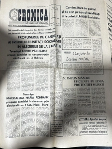 „Cronica Sătmăreană”, publicație regională din perioada comunistă, apărut la 16 ianuarie 1969.