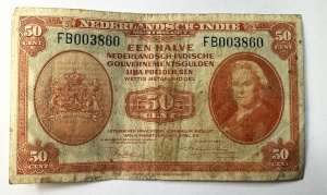 Bancnota Coloniala - Indiile Olandeze - 50 Cents 1943 - Reginei Wilhelmina