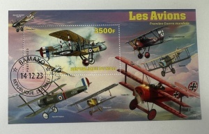 Bloc filatelic (colită) Mali 2023 – Avioane din Primul Război Mondial – 3500F