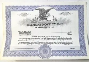 Certificat de acțiuni Fillmore Novelty Inc. (SUA)