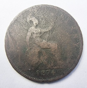 Moneda Regatul Unit - Victoria - 1 Penny 1874 - Img 2