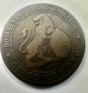 Moneda Spania - 5 Centimos 1870 - Guvern Provizoriu .