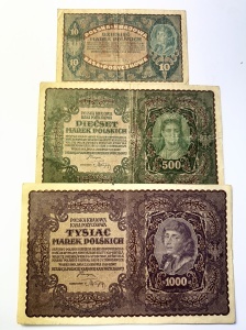 Set Bancnote - Polonia – 10/ 500 / 1000 Marek Polskich 1919