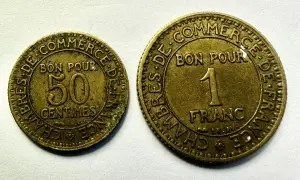 Set Monede Franta - “ Bun Pentru “ 50 Centimes + 1 Franc 1923 - Img 2