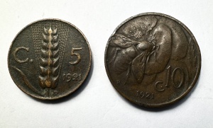 Set Monede Italia - V.Emanuele III - 5/10 Centesimi 1921 - Img 2