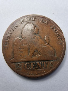 🪙 Belgia – 2 Centimes 1854 – Leopold - Img 2