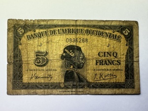 Bancnota Coloniala - Africa Occidentala Franceza - 5 Francs 1942