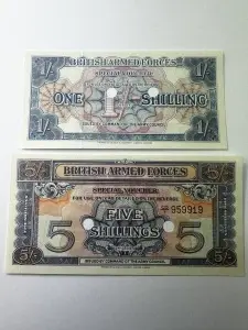 Bancnote militare britanice WWII – 1 Shilling & 5 ( 1946-1948 )