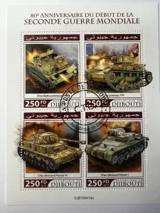Bloc filatelic – 80 de ani de la începutul celui de-Al Doilea Război Mondial, Djibouti, 2019, 4 timbre