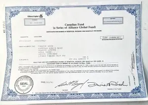 Certificat Canadian Fund (Alliance Global Fund, 1990)