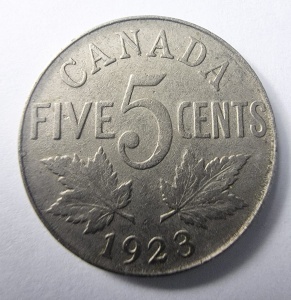 Moneda Canada - George V - 5 Cents 1923 ( tiraj scazut )