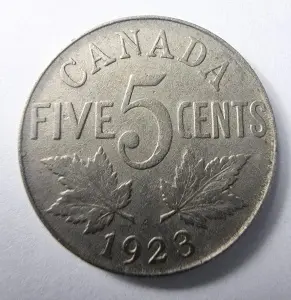 Moneda Canada - George V - 5 Cents 1923 ( tiraj scazut )
